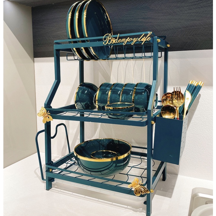 kệ bát. giá úp chén đĩa. kệ bát xanh cổ vịt kèm ống đũa là giá troe thớt. kệ úp chén đĩa màu xanh cổ vịt. giá úp bát