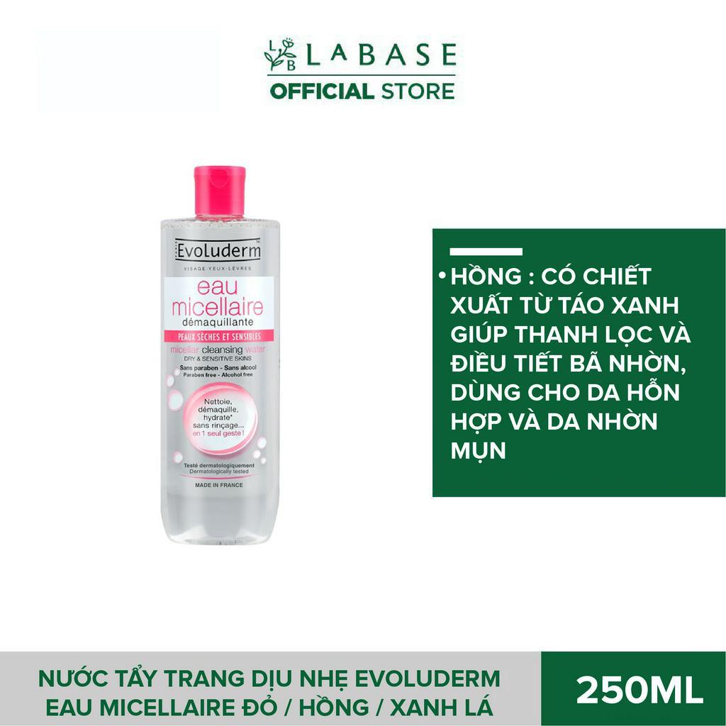 Nước tẩy trang dịu nhẹ Evoluderm Eau Micellaire Đỏ / Hồng / Xanh lá Chai 250ml