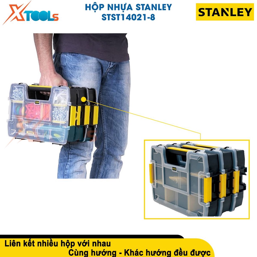 Hộp đồ nghề ghép nối STANLEY STST14021-8 10 ngăn, nhựa PP cao cấp, dùng đựng mũi khoan, ốc vít