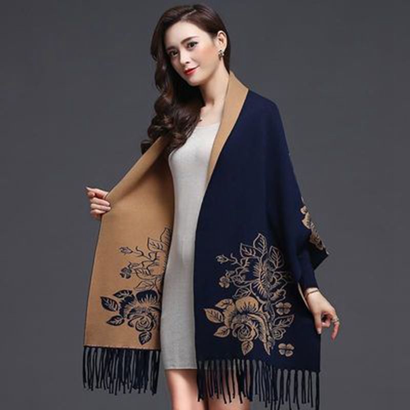 ☫∏ [Áo Choàng Nữ] Khăn Choàng Cổ Dệt Kim Vải Cashmere Phối Tua Rua Hai Cách Sử Dụng Kiểu Retro Hàng Có Sẵn | BigBuy360 - bigbuy360.vn