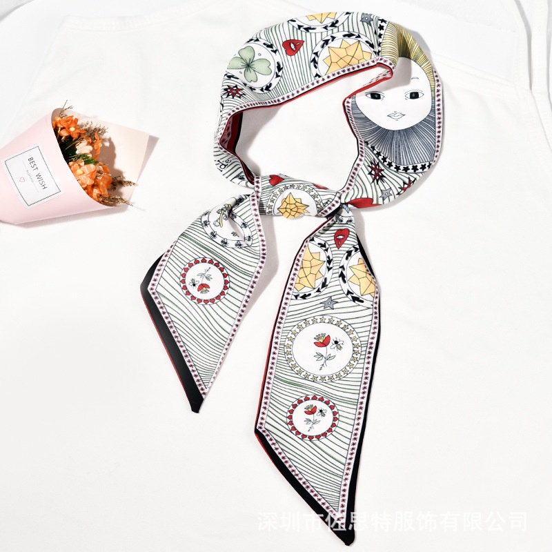 Khăn Choàng Lụa Hai Mặt In Họa Tiết Phong Cách Hàn Quốc Dùng Cho Trang Trí