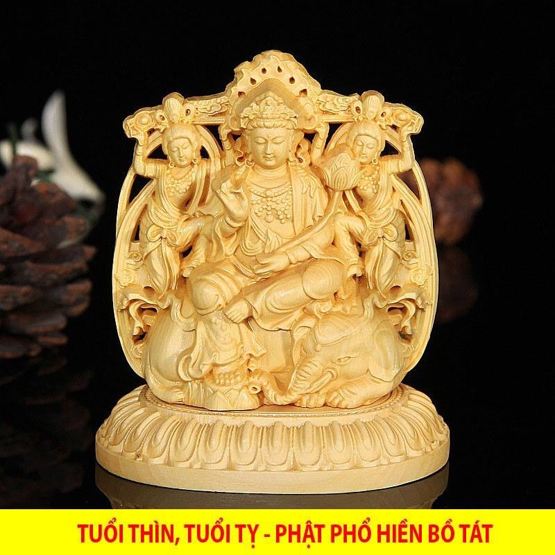 Tượng Phật bản mệnh đặt xe Ô Tô - Bàn làm việc gỗ Hoàng dương - tặng miếng dán và vòng tay