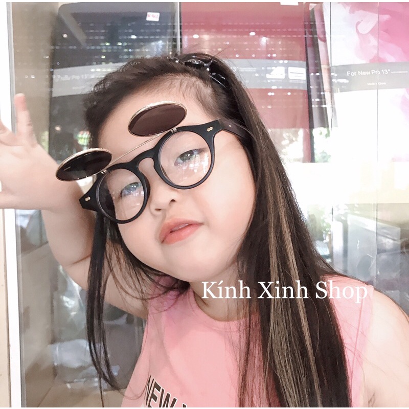 Kính Râm Trẻ Em 2 Lớp Mở Nắp Lên Xuống Gọng Tròn Nhựa Đa Năng Đi Ngày Và Đêm Cho Bé
