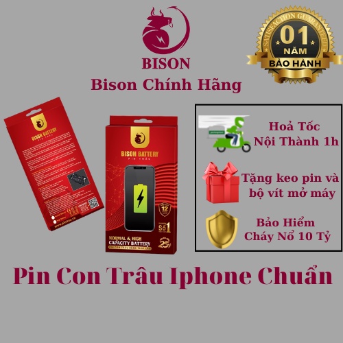 PIN IP Bison con trâu dung lượng chuẩn cho ip 5S/5se/6/6s/6plus/6splus/7/7plus/8/8plus/X/Xs/Xr/Xsmax/