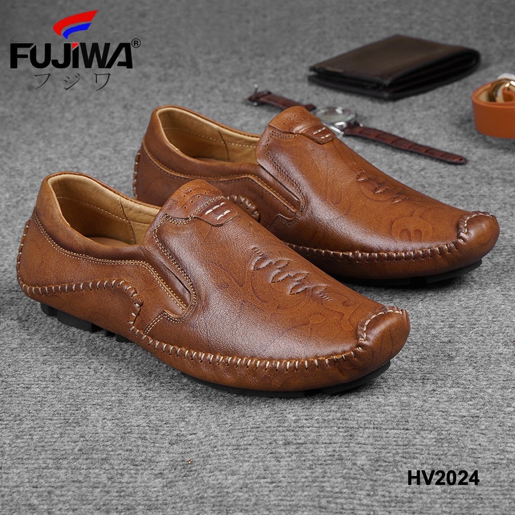 Giày lười nam da bò Fujiwa - HV2024. Da bò cao cấp, đế cao su tạo độ bám tốt, bền bỉ theo thời gian