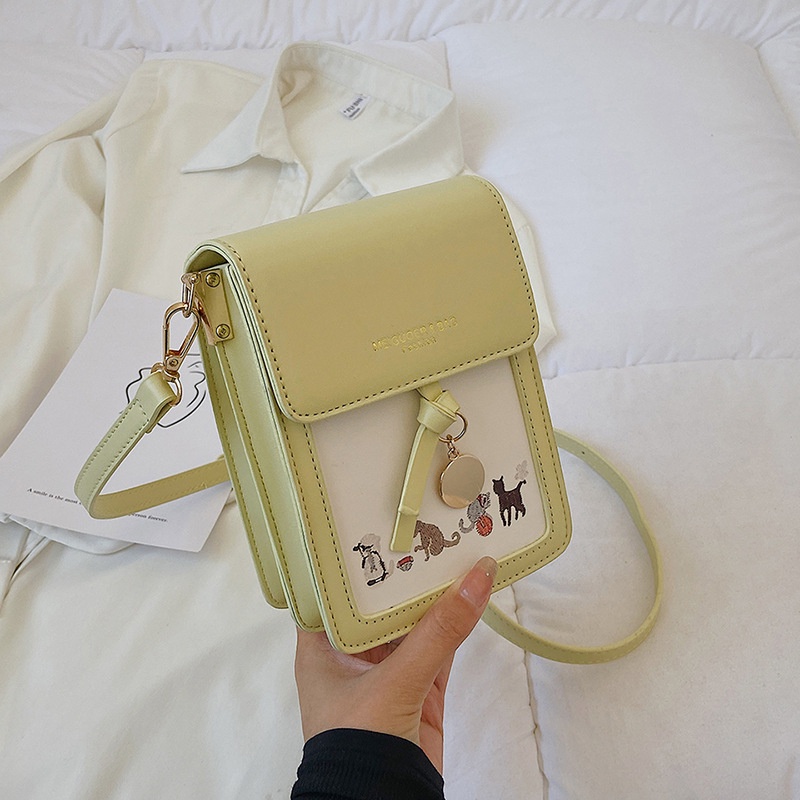 Túi đeo một bên vai IELGY hình vuông cỡ nhỏ in họa tiết hoạt hình phong cách Hàn Quốc thời trang dành cho nữ