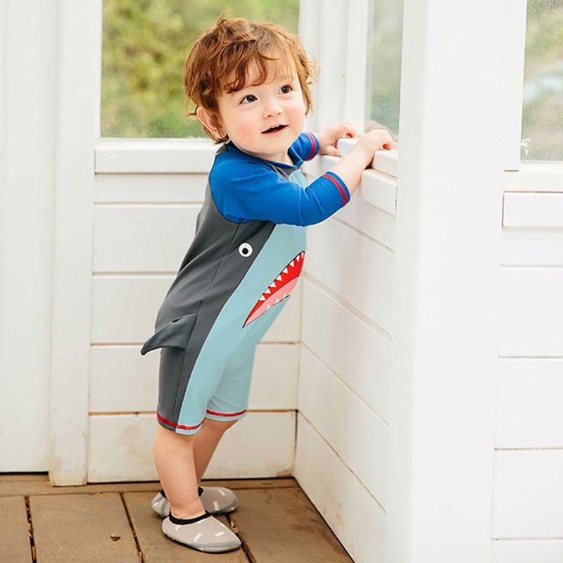 Bộ đồ bơi một mảnh không thấm nước thiết kế hình cá mập dễ thương phong cách Hàn Quốc cho bé