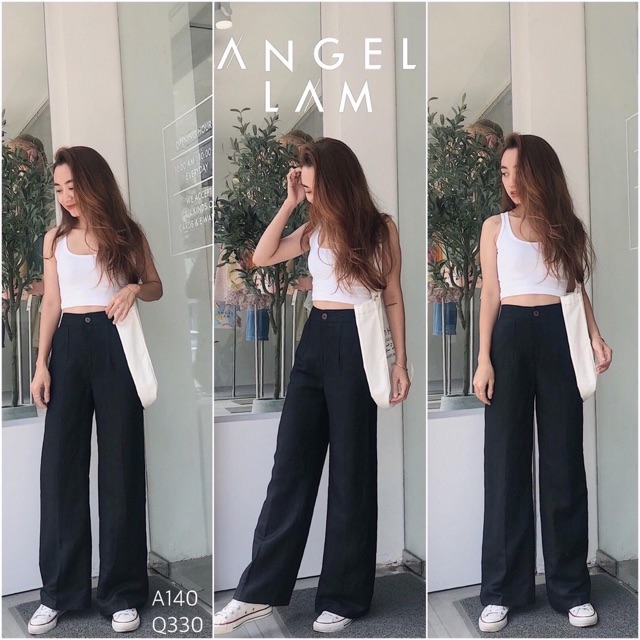 Quần Ống Rộng Suông / Quần Culottes Vải Đũi Lưng Cao Dài 100 cm