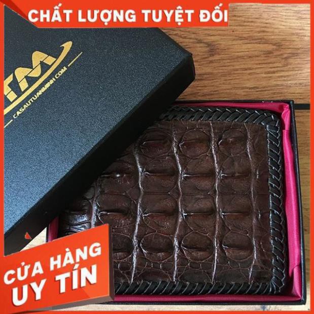 [ Da Cao Cấp 100% ] Ví Da Cá Sấu Gai Lưng - Bóp Da Cá Sấu Gai Lưng Đan Viền Thủ Công Cao Cấp Giá Rẻ