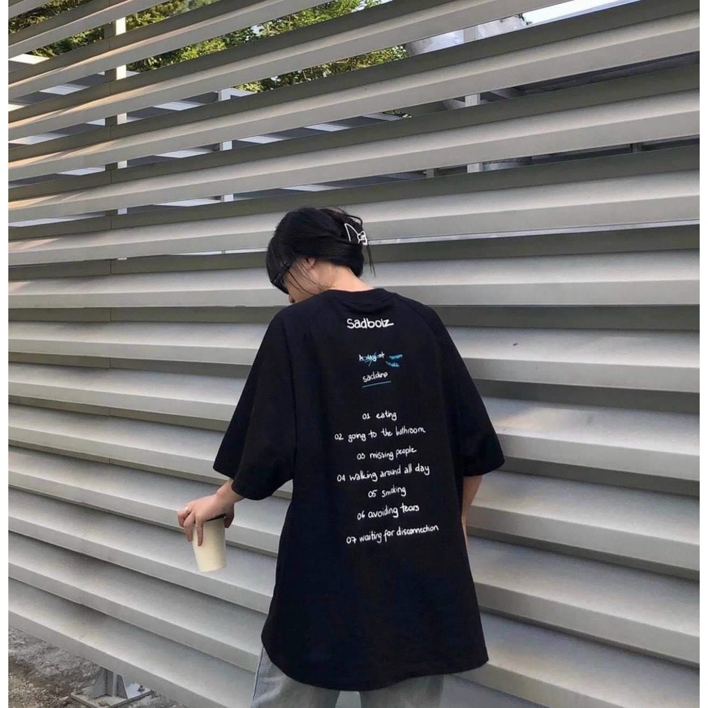 Áo thun SADBOIZ Khủng long SADDINO TEE - BLACK/WHITE tay lỡ unisex FORM RỘNG