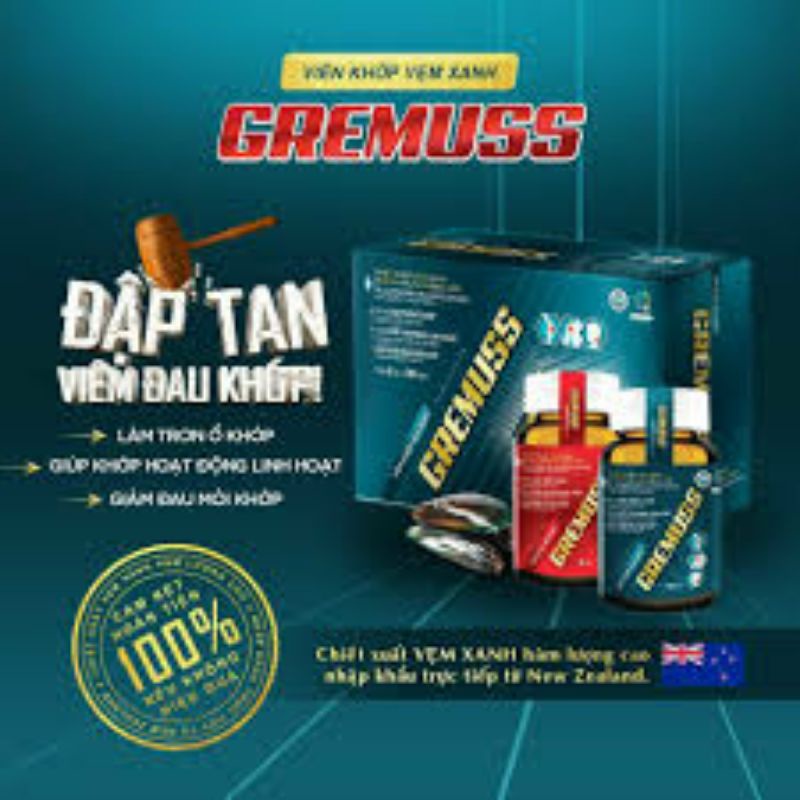Viên khớp Vẹm Xanh Gremuss giảm đau+ sưng xương khớp+ thoái hóa khớp+  mỏi vai gáy+ tê bì chân tay
