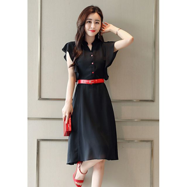 XIÊU MẪU THỜI TRANG ĐẦM XÒE CHIFFON CÁNH TIÊN NÚT ĐỎ : RẺ VÔ ĐỊCH