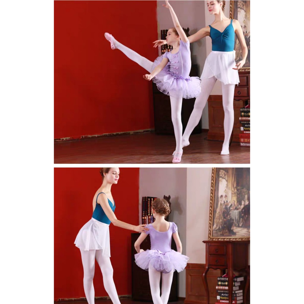 Váy múa ballet đính nơ cho bé gái (ngắn tay / dài tay) - sẵn 120 xanh cực xinh