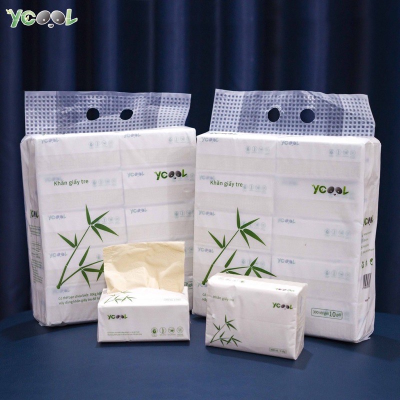 giấy ăn gấu trúc tre YCOOL công nghệ Nhật Bản   1 thùng 30 gói, 1 gói 300 tờ