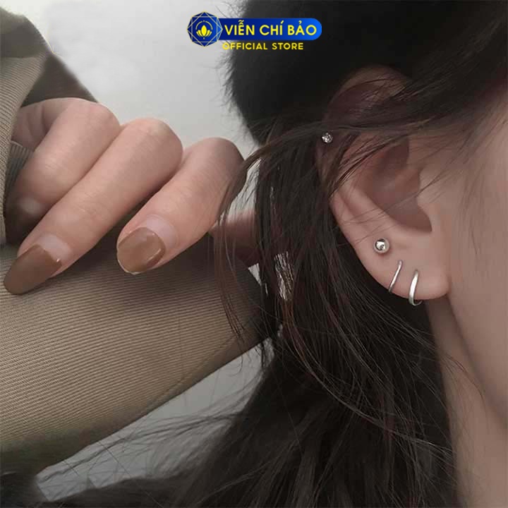Bông tai bạc nữ tròn trơn dạng xiên chất liệu bạc S925 trẻ trung cá tính thương hiệu Viễn Chí Bảo B000116