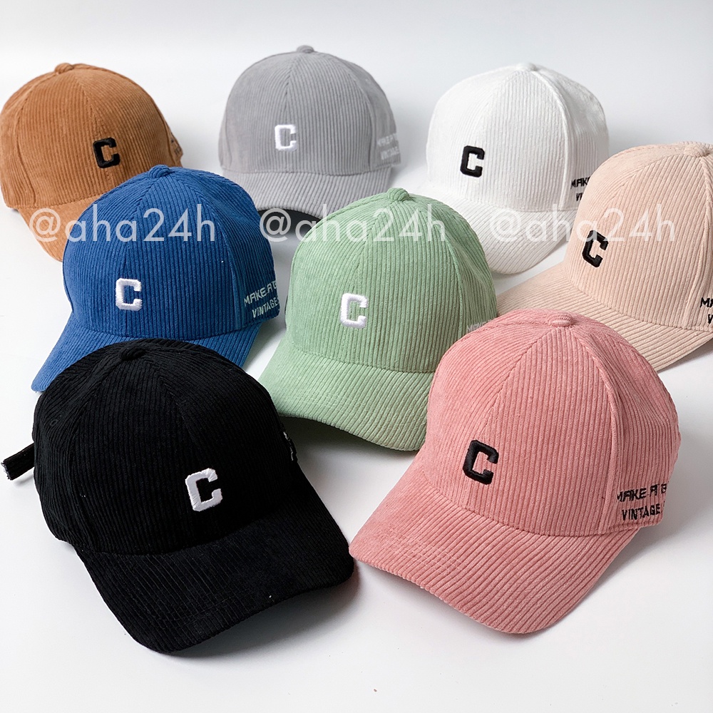 Mũ lưỡi trai Nhung Tăm thêu chữ C thời trang nam nữ phong cách nón kết unisex đẹp AH1572