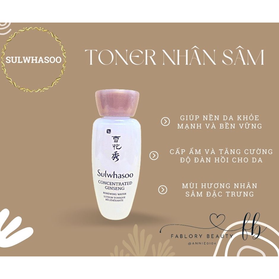 Toner nhân sâm Sulwhasoo Concentrated Gingseng Renewing Water Ex, nước cân bằng dưỡng ẩm, hỗ trợ tái tạo phục hồi làn da