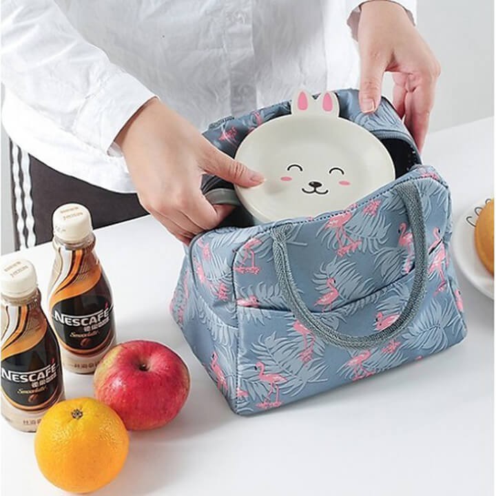 Túi giữ nhiệt đựng cơm văn phòng có khóa kéo họa tiết bắt mắt