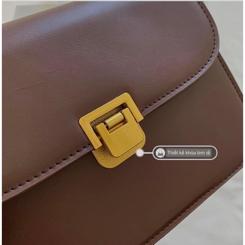 Túi đeo vai da trơn khoá gập đơn giản siêu xinh