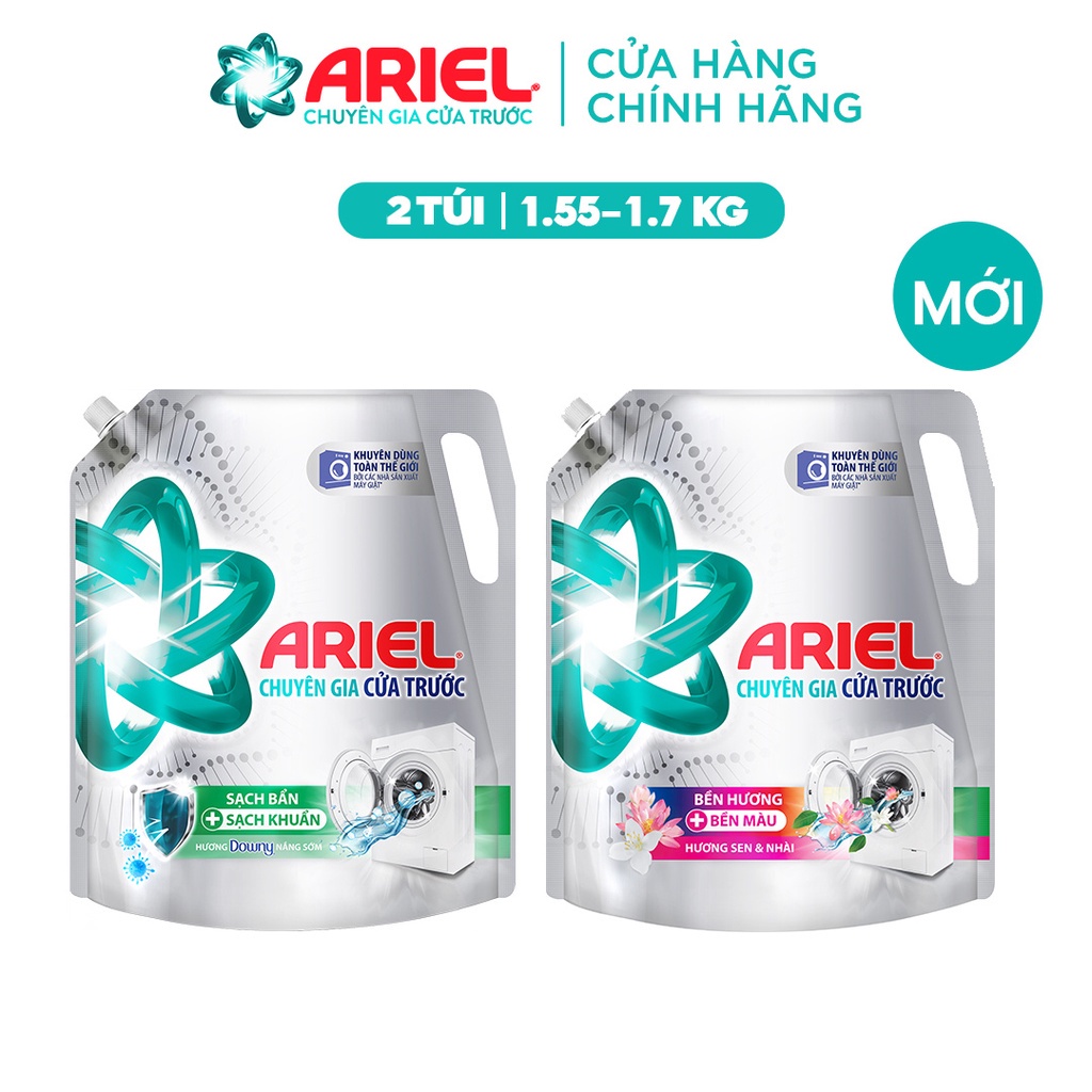 Combo 2 Túi Nước Giặt Ariel Cửa Trước Nhiều Mùi Hương Túi 1.7kg/1.55kg