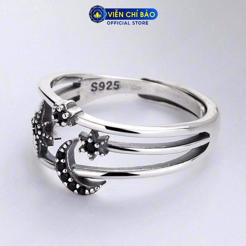 Nhẫn bạc nữ trăng sao đá đen chất liệu bạc 925 thời trang phụ kiện trang sức nữ Viễn Chí Bảo N000031