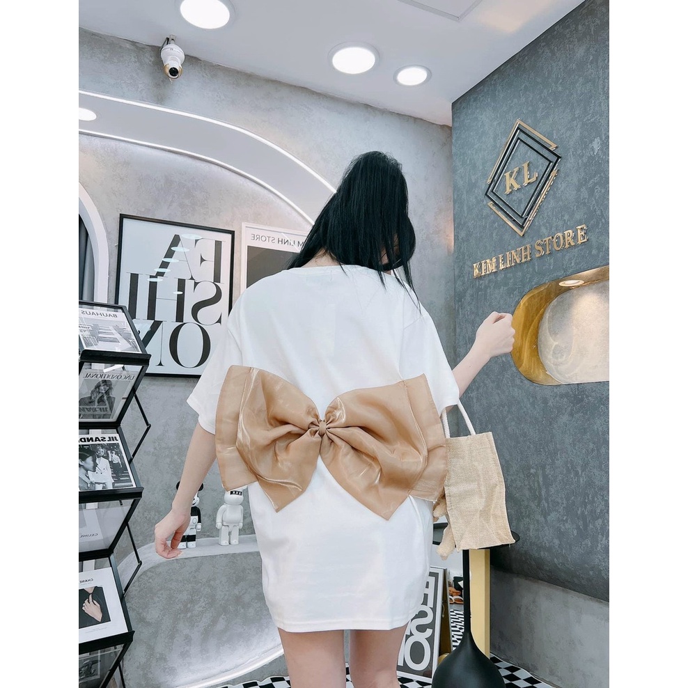 Đầm suông nữ form rộng phối nơ voan to lưng xinh MS50
