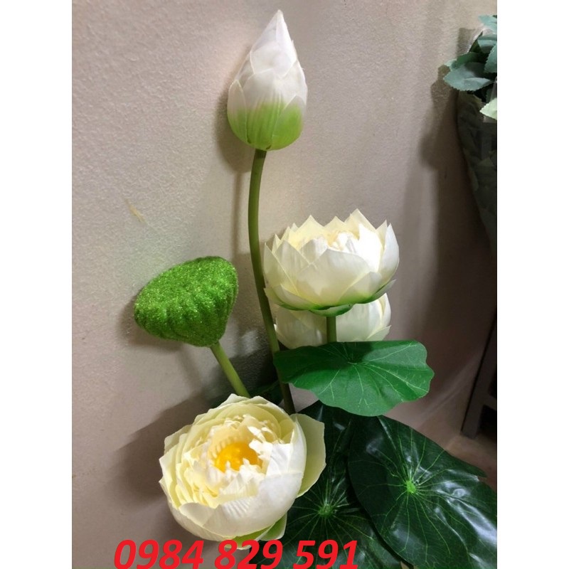 Cụm Hoa Sen 9 Nhánh 50CM, Có Đài Sen