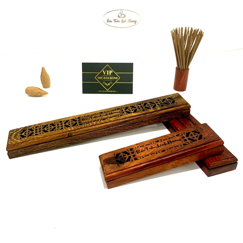 Hộp Đốt Nhang Trầm Hương Không Tăm - Khay Gỗ Muồng Cao Cấp Kèm Lót Chống Cháy - BẢO TRẦM LINH HƯƠNG Quà Tặng Phong Thủy