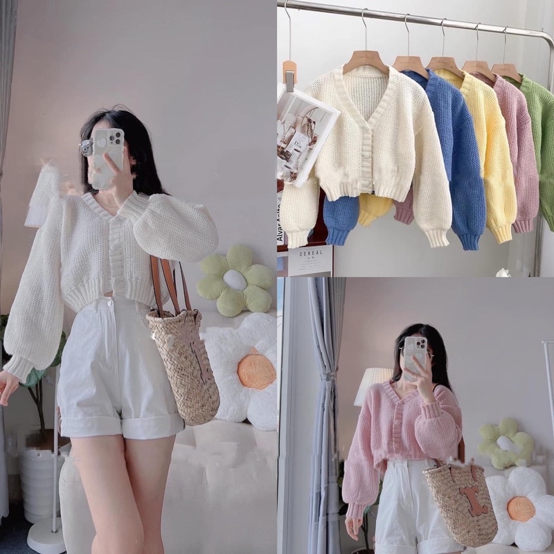 Áo len cardigan nữ trơn dáng ngắn hình shop tự chụp 100% | BigBuy360 - bigbuy360.vn