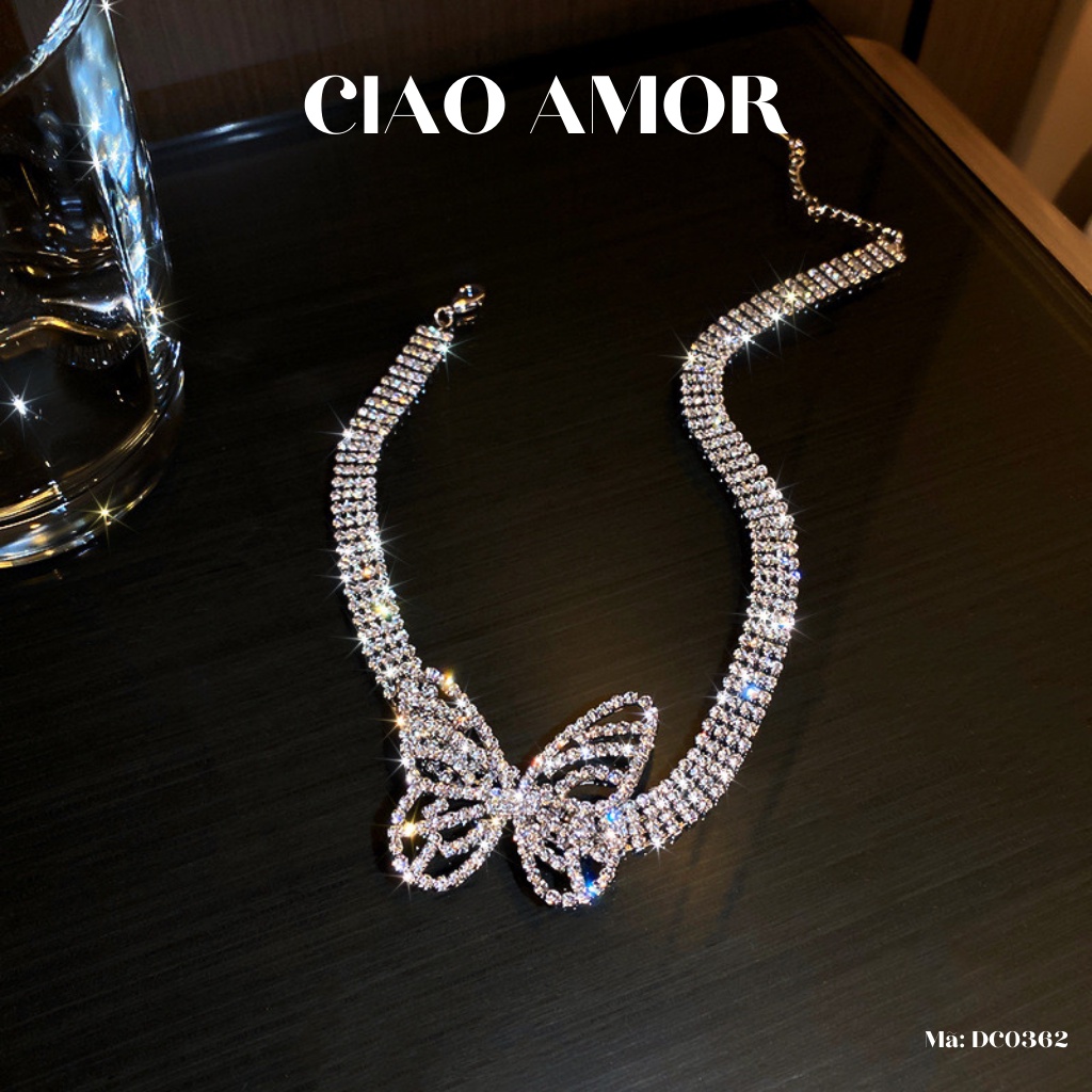 Choker đá, Chocker nữ, Dây chuyền nữ đính đá dự tiẹc sang trọng cánh to tròn Trang sức Ciao Amor - DC0362