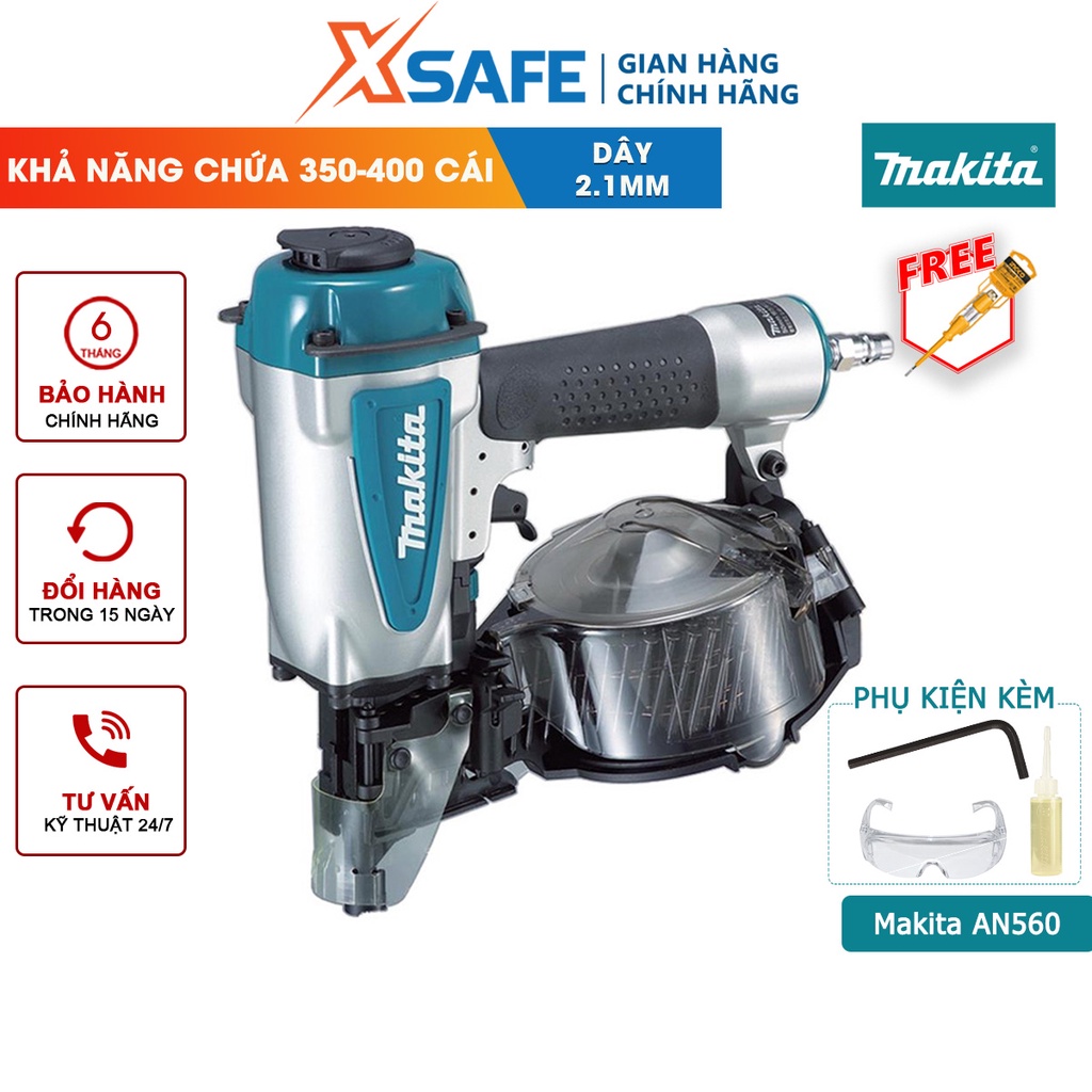 Máy bắn đinh MAKITA AN560 đinh cuộn pallet dùng hơi dung tích chứa tối đa 350-400pcs, hiệu suất cao - xsafe