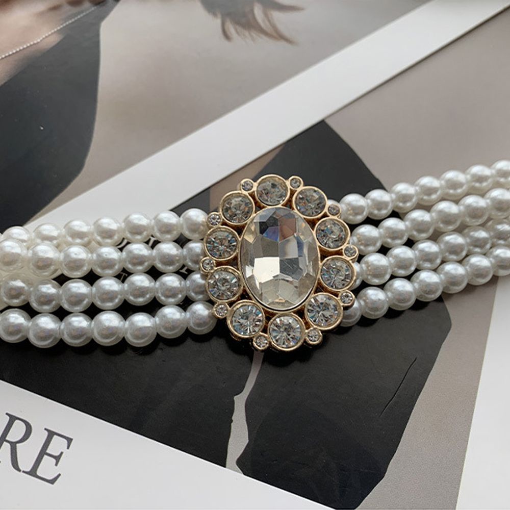 Thắt lưng nữ đính ngọc trai giả khóa kim loại phong cách Hàn Quốc thanh lịch