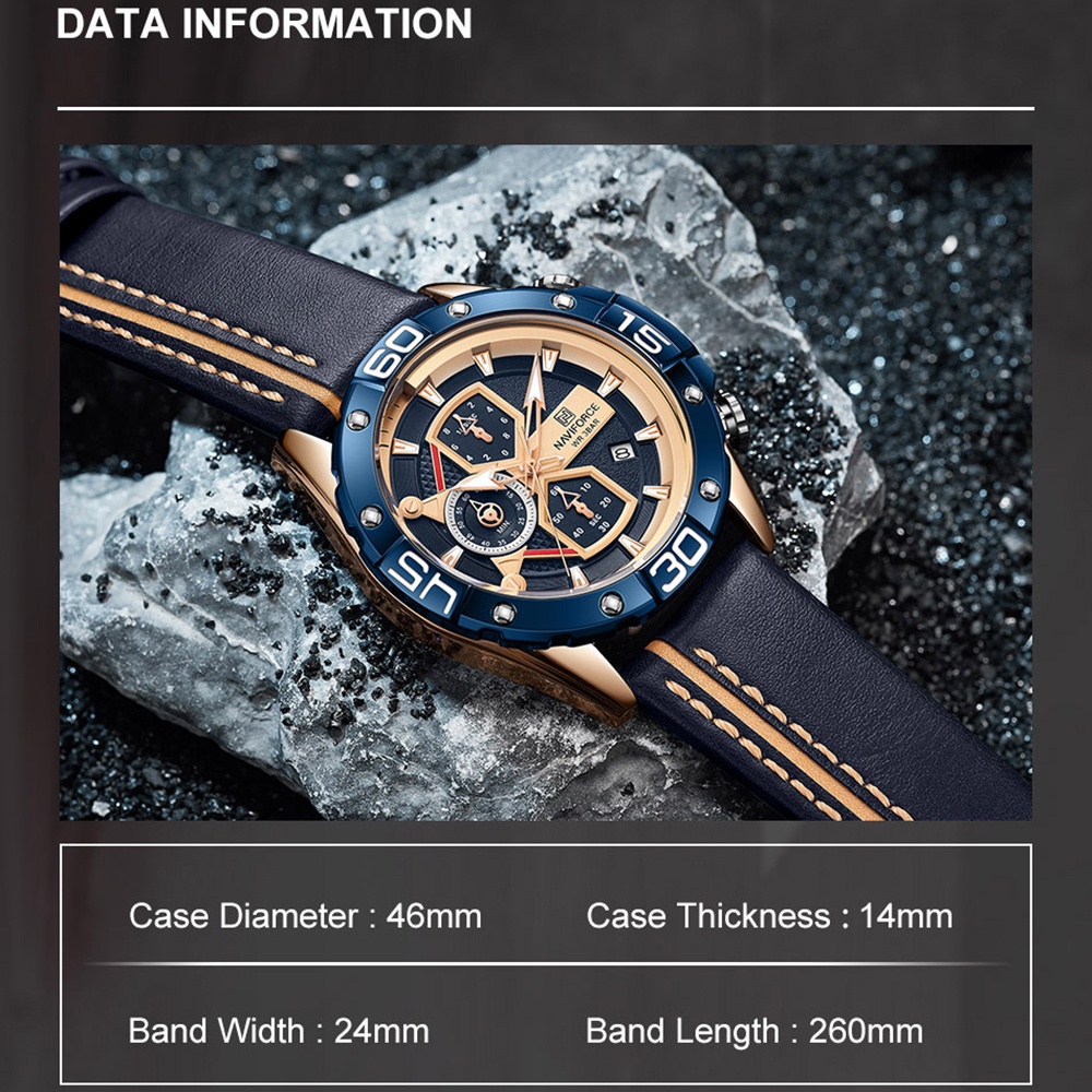 Đồng Hồ Nam NAVIFORCE Mặt Thạch Anh Dây Da Chống Thấm Nước Thời Trang