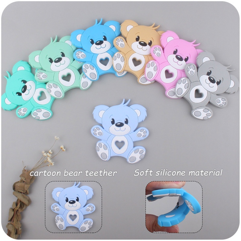 Đồ Chơi Ngậm Nướu Hình Gấu Hoạt Hình Bằng Silicon Phối Chuỗi Hạt Xinh Xắn Dành Cho Bé