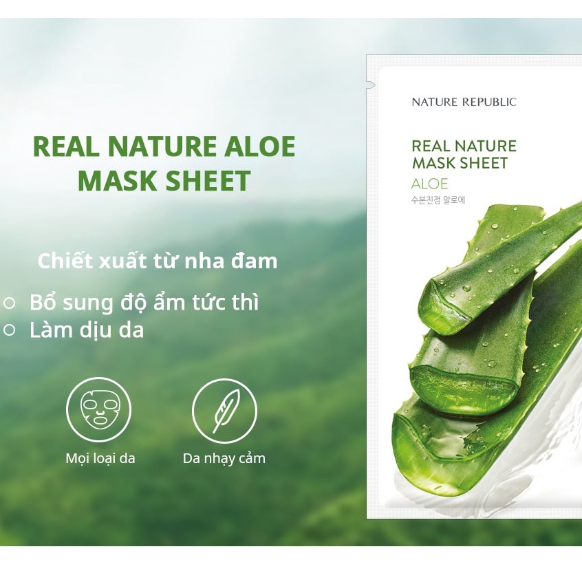 Mặt Nạ Chăm Sóc Da Aloe Nature Republic Real Nature Mask Sheet chiết xuất lô hội làm dịu da 23ml