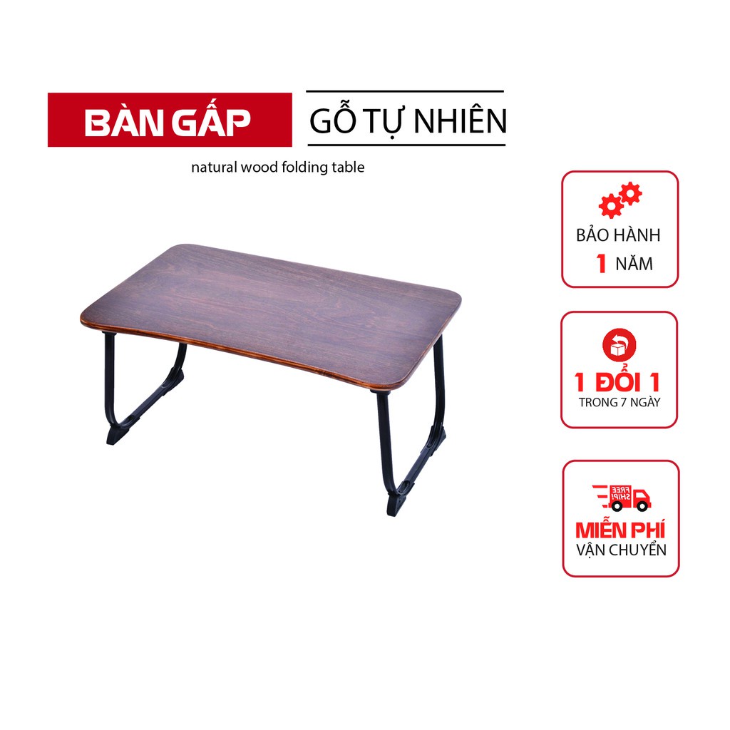 Bàn học gấp gọn 100% GỖ THỊT chân bàn chữ U chắc chắn bàn để mày tính làm việc trên giường Flatinor màu nâu hạt dẻ