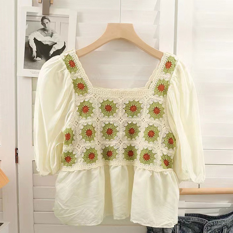 Brroa Áo Croptop Tay Phồng Ngắn In Họa Tiết Hoa Viền Bèo Thời Trang Cho Nữ