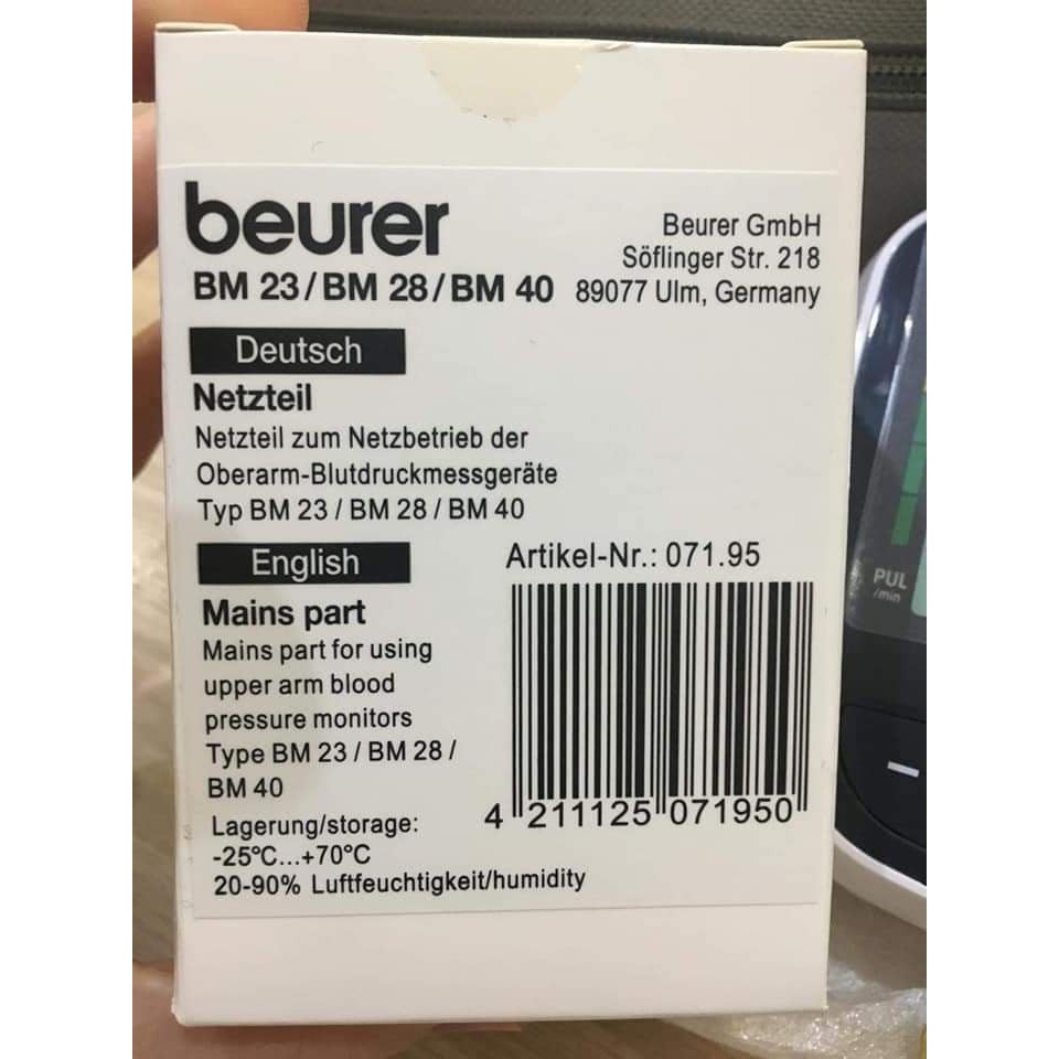 MÁY ĐO HUYẾT ÁP BẮP TAY ADAPTER BEURER BM40 BẢO HÀNH CHÍNH HÃNG 3 NĂM KÈM SẠC