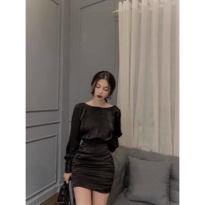 Đầm body tay dài nhún eo hở lưng cực sexy