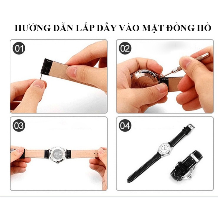 Dây da đồng hồ da bò thật vân cá sấu cực đẹp 14mm 16mm 18mm 20mm 22mm 24mm cho đồng hồ casio dw seiko orient swarovski