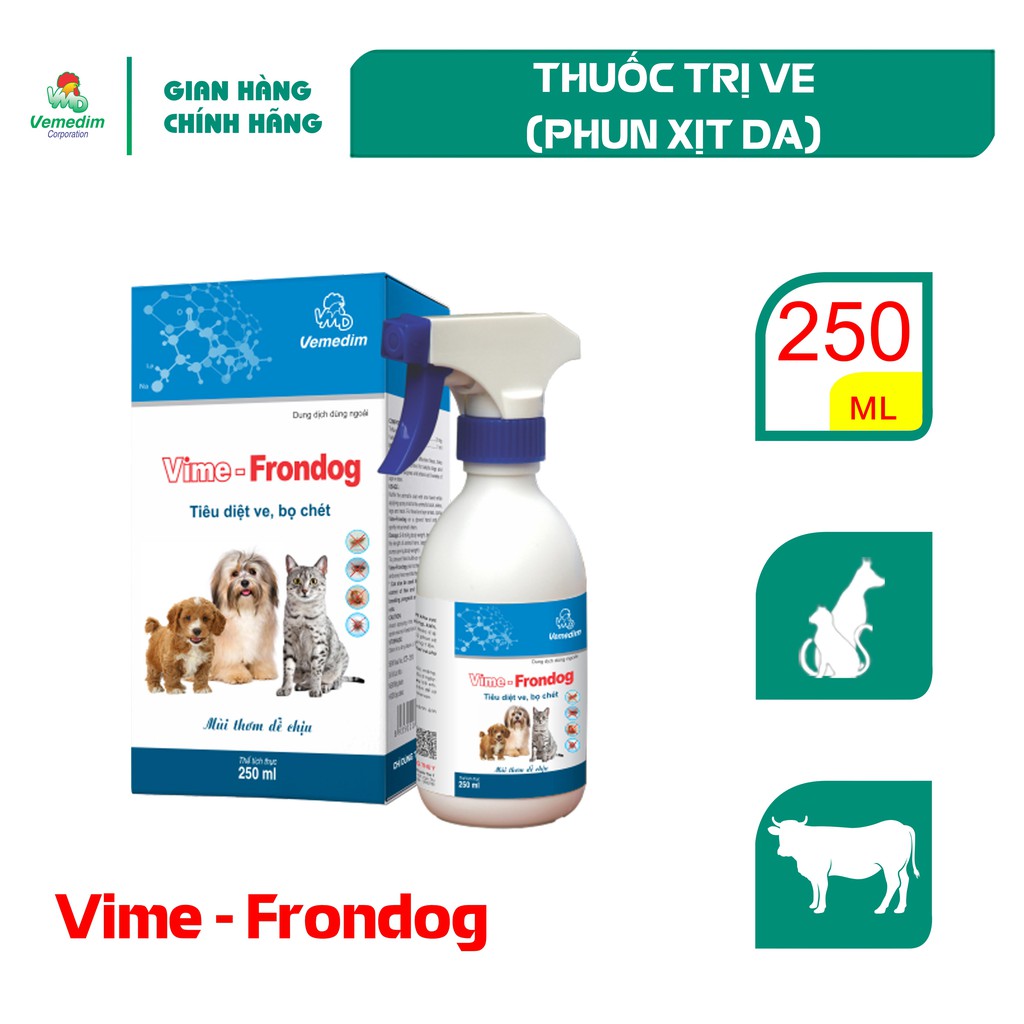 Vemedim Vime - Frondog, thuốc trị ve, rận cho chó, mèo, chai xịt 250ml