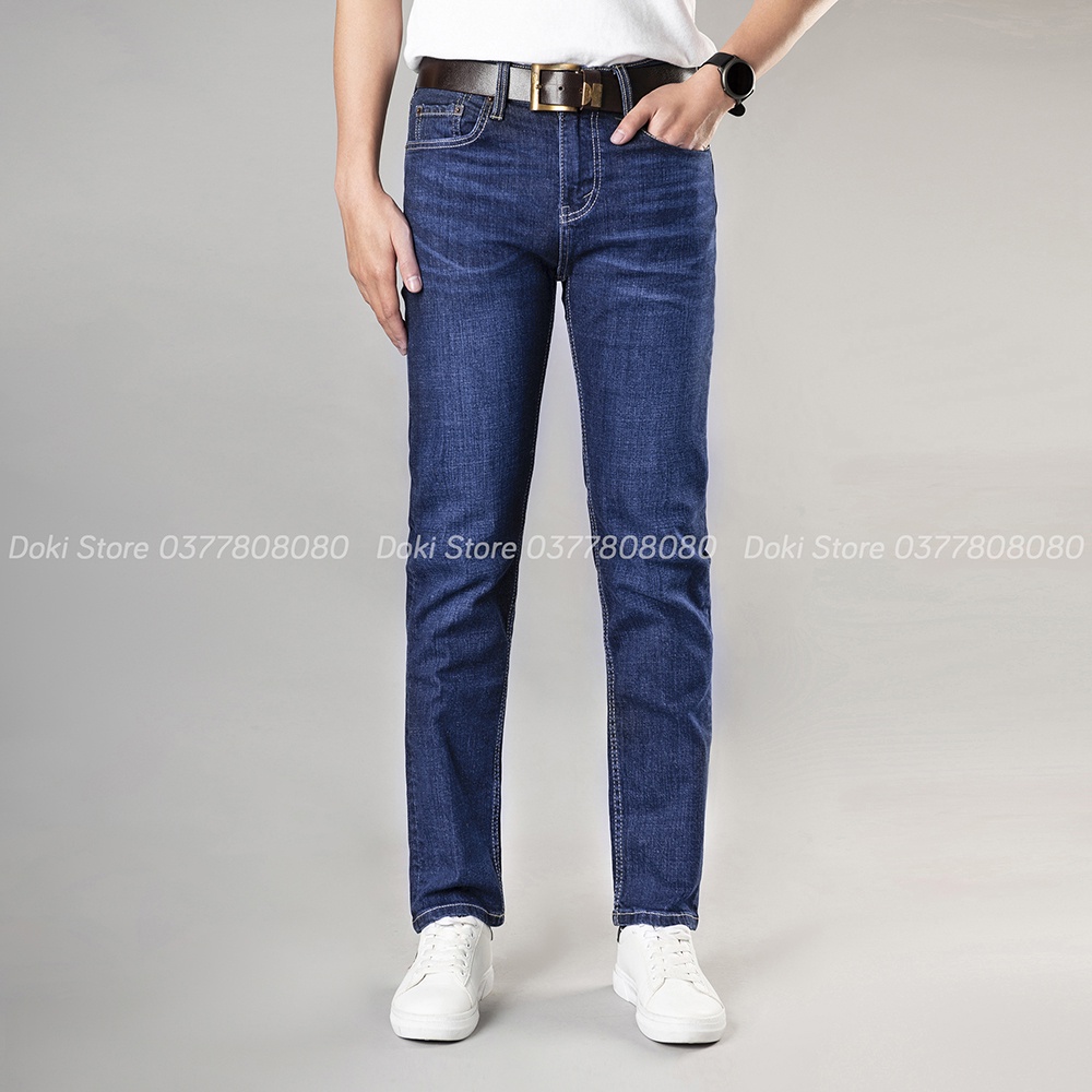 Quần Jean Nam Cao Cấp Xanh Dương, Quần Bò Nam Chất Vải Co Giãn Thoải Mái, DOKI