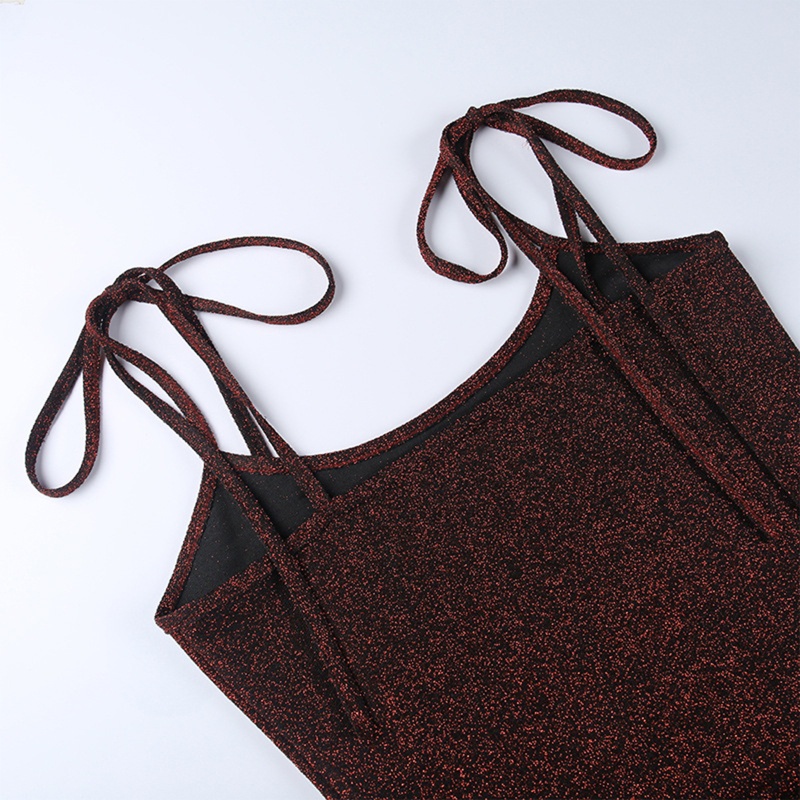 Brroa Đầm Ôm Hai Dây Màu Đỏ Đậm Đính Kim Tuyến Lấp Lánh Xẻ Tà Bên Hông Phong Cách Harajuku Gợi Cảm Cho Nữ