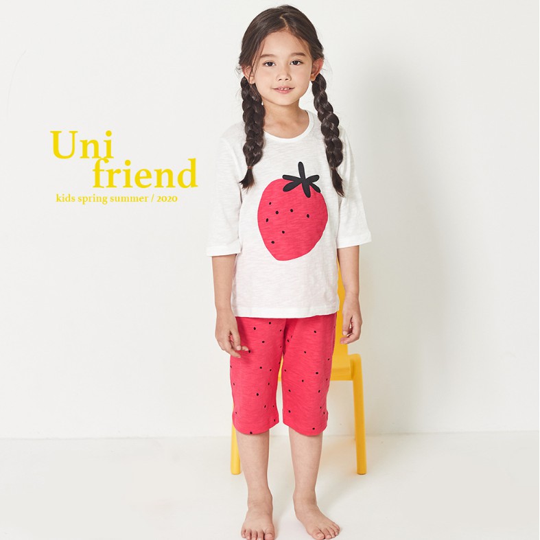 Đồ bộ quần áo thun cotton cho bé trai, bé gái mùa hè Unifriend U21-02. Size đại trẻ em 3, 5, 6, 7, 8, 10 tuổi