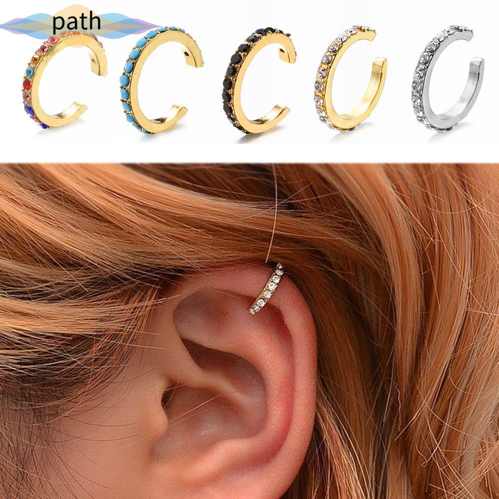 1 khuyên kẹp vành tai tròn đính đá ngọc lam không xỏ lỗ thời trang cho nam và nữ
