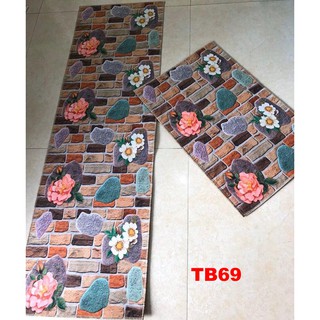 Bộ thảm bếp nỉ nhung lì cao cấp TB69 chống trượt, in 3D phong cách Hàn Quốc cho phòng bếp hiện đại