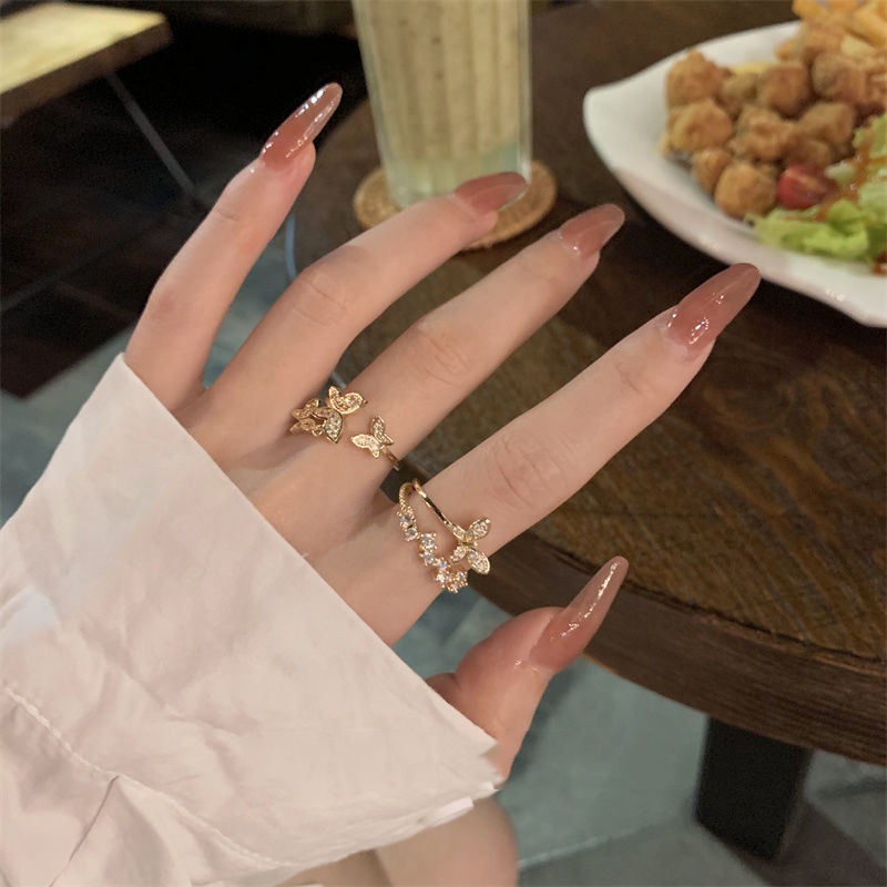 Nhẫn Hai Lớp Dạng Mở Điều Chỉnh Được Phong Cách Hàn Quốc