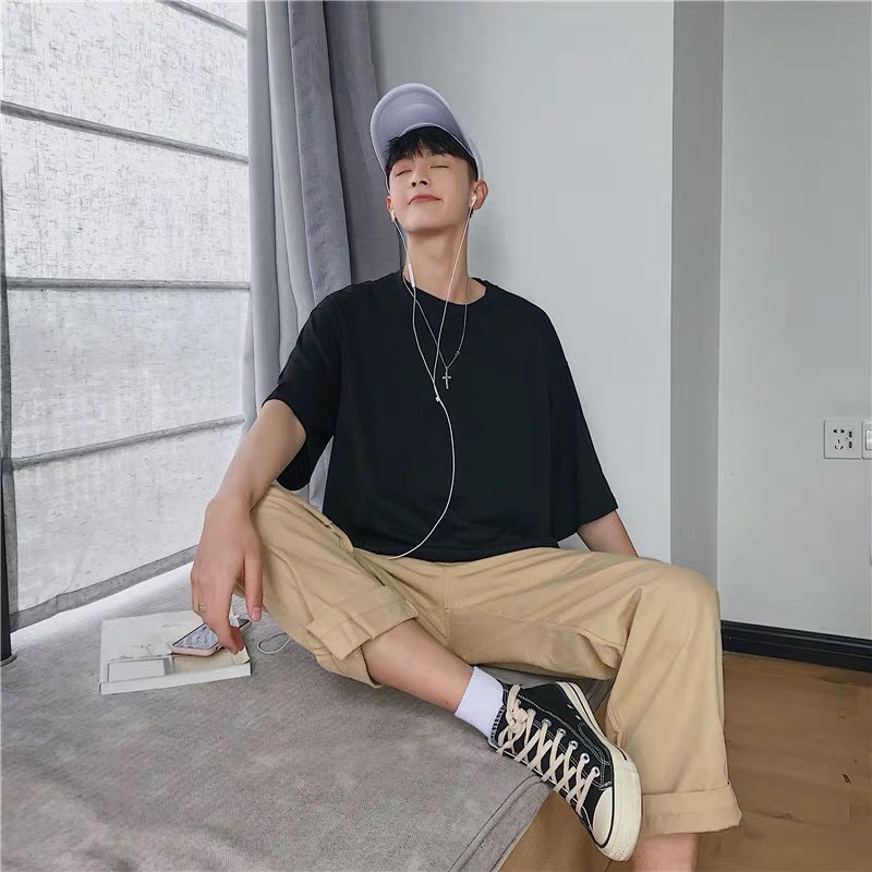 áo thun tay lỡ màu đen FOME RỘNG có chọn size, chất thun xịn 1aak22