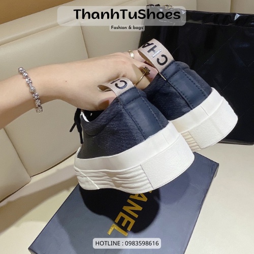 Giày Thể Thao Nữ Đen Phối Kem Đế 4cm Hàng Cao Cấp Full Box