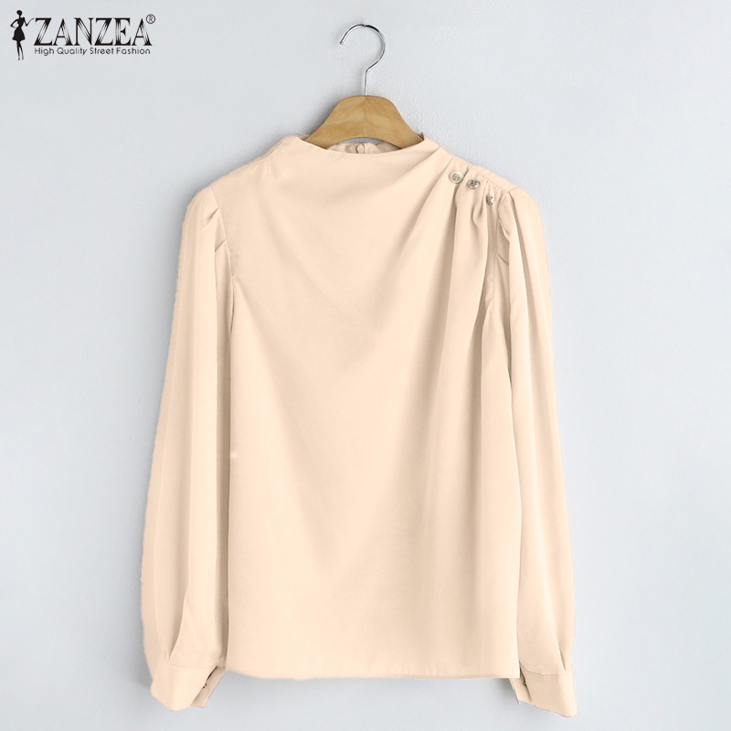 Áo sơ mi ZANZEA tay dài cổ đứng thiết kế cài nút thời trang Hàn Quốc dành cho nữ